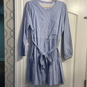 J. Crew Long Sleeve Tie-Waist Striped Shirt Dress - Size  XL
